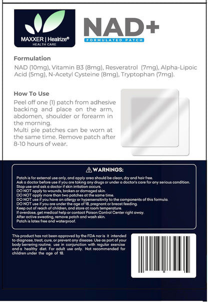 ✪𝗠𝗔𝗫𝗫𝗘𝗥| 𝗛𝗲𝗮𝗹𝗿𝗶𝘇𝗲® NAD+ Patch - Time Release Self Adhesive Patch