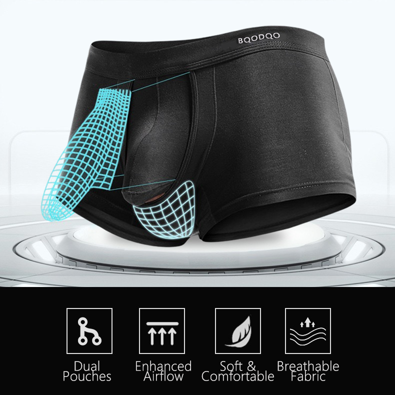 BQODQO®︎ |✪MAXXER Class A Antibacterial Modal Dual Pouch Boxer Briefs with V Fly