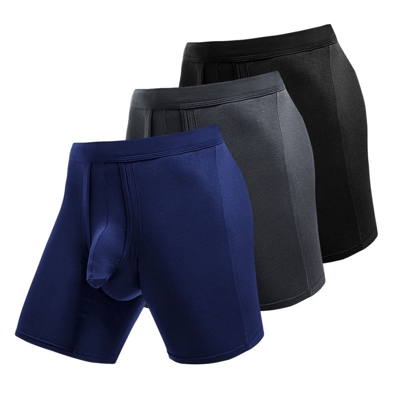 ✪MAXXER Class A Antibacterial Modal Dual-Pouch Boxer Briefs Extended Athletic Fit with V-Fly