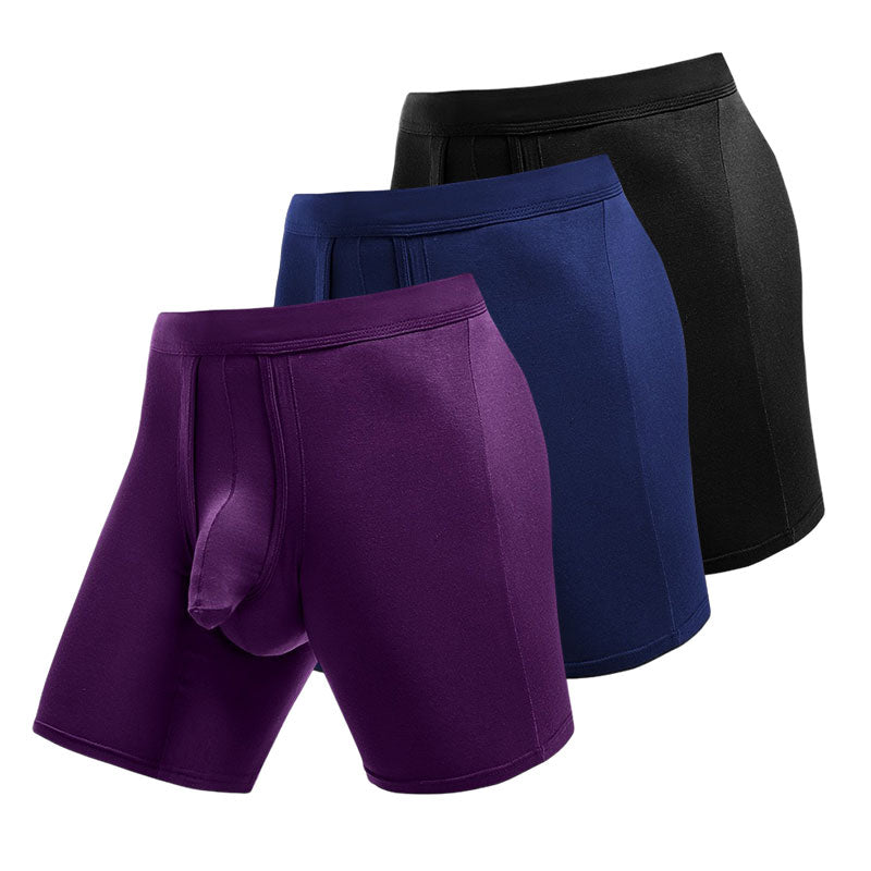 ✪MAXXER Class A Antibacterial Modal Dual-Pouch Boxer Briefs Extended Athletic Fit with V-Fly