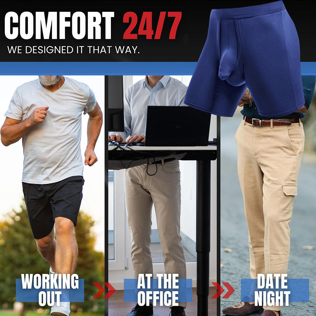 ✪MAXXER Class A Antibacterial Modal Dual-Pouch Boxer Briefs Extended Athletic Fit with V-Fly